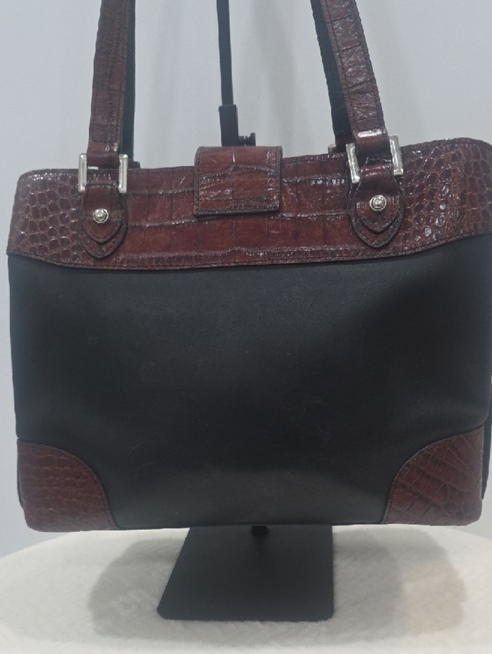 Jack Georges Venezia Veronica Two-Tone Black and  Brown Tote Leather Handbag - Picture 6 of 14